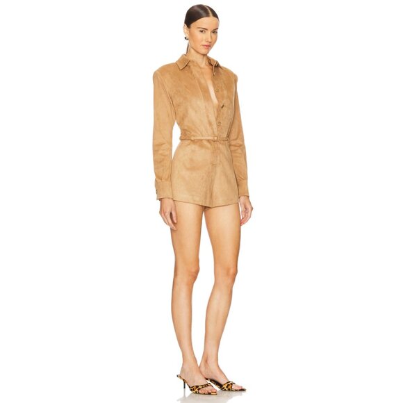 NWT Alexis Archers Romper Tan Vegan Suede Long Sleeve Size XS - Picture 3 of 10